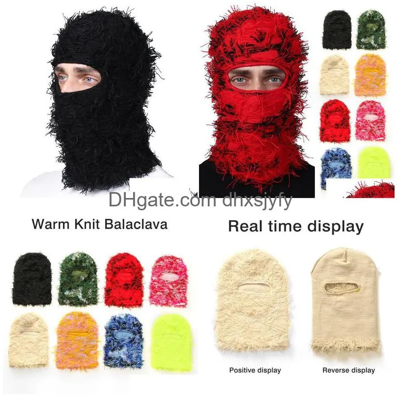 cycling caps masks balaclava distressed knitted full face ski mask camouflage unisex hand made windproof funny cap