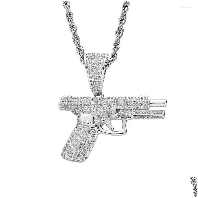 Pendant Necklaces Iced Out Cubic Zirconia Pistol Necklace Bling Fashion Exquisite Jewelry Personality Hip Hop Hine Gun For Men Drop D Dh7Ra