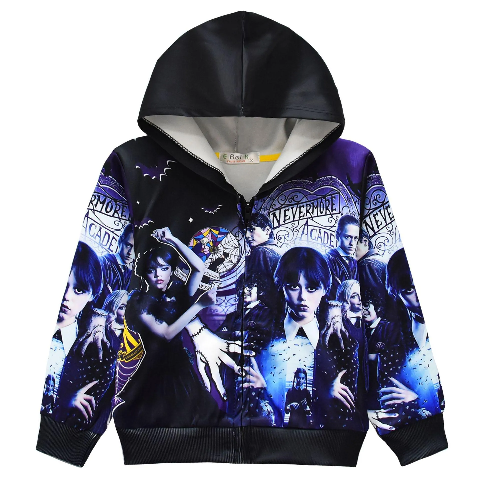 2023 adams family black wednesday digital print girls coat zipper hooded cardigan