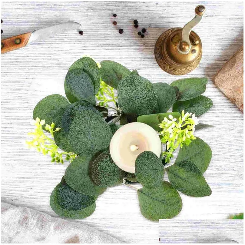 decorative flowers 2 pcs candlestick garland artificial eucalyptus ring rings plant wreaths for pillars silk flower christmas table