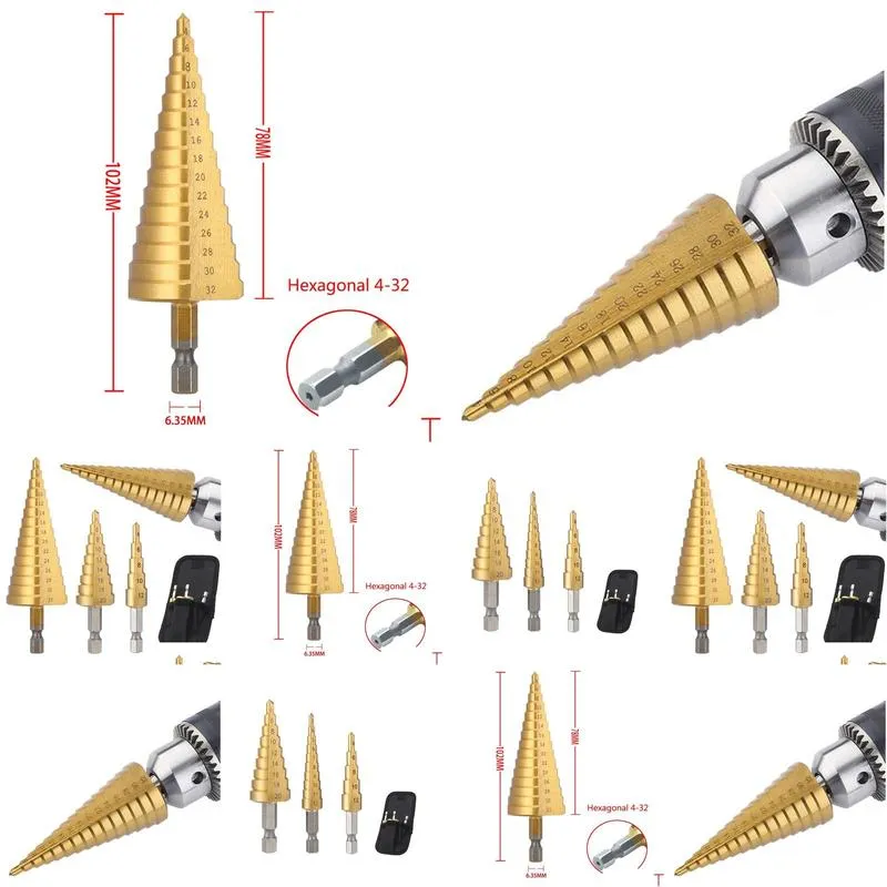 Drill Bits Titanium Coated Step Drill Bit High Speed Steel Metal Wood Hole Cutter Cone Drilling Tool Drop Delivery Home Garden Tools P Otasg