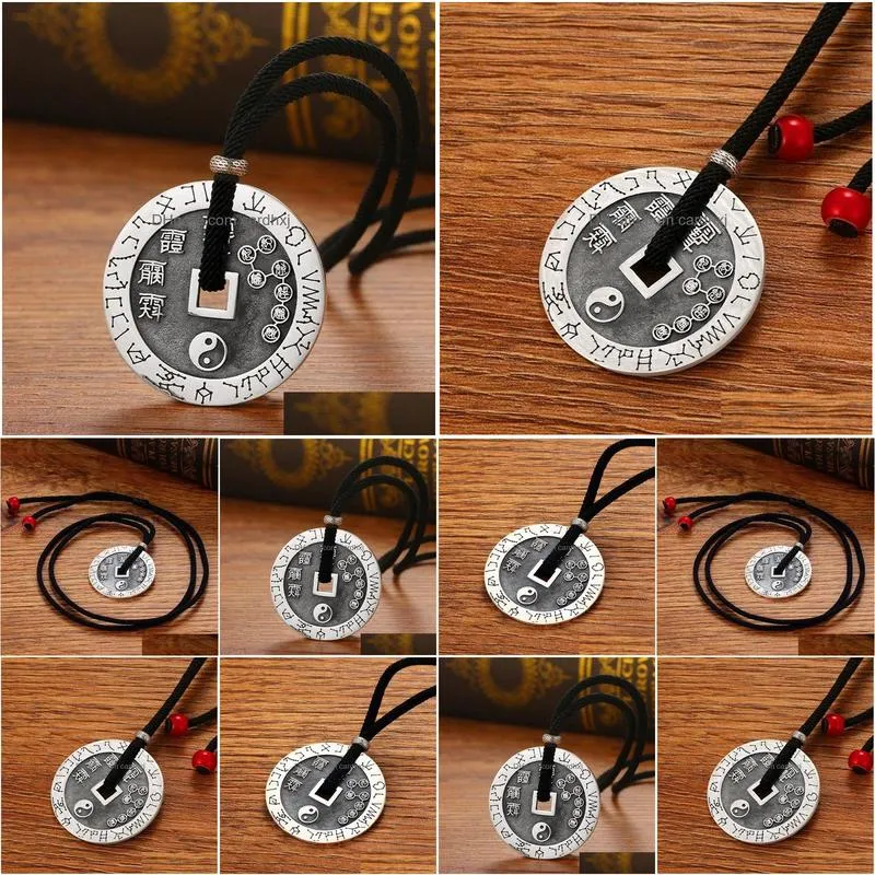 Pendant Necklaces Fashion-A Solid 925 Sterling Sier Round Big Dipper Tai Chi Pendant Men Vintage Punk Rock Thai Handmade Jewelry For M Dhmgd