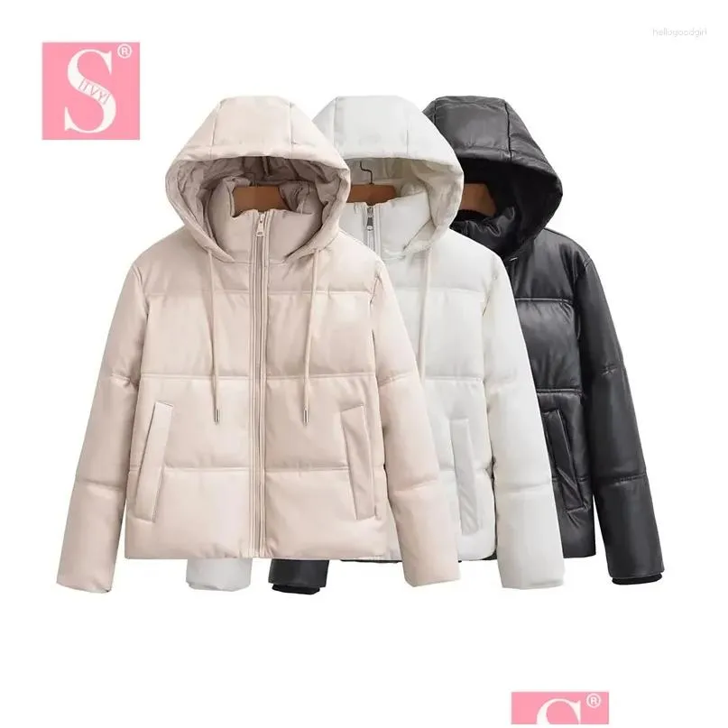 women`s leather lundunshijia 2024 winter women pu hooded jackets fashion warm thick cotton-padded clothes 4 colors