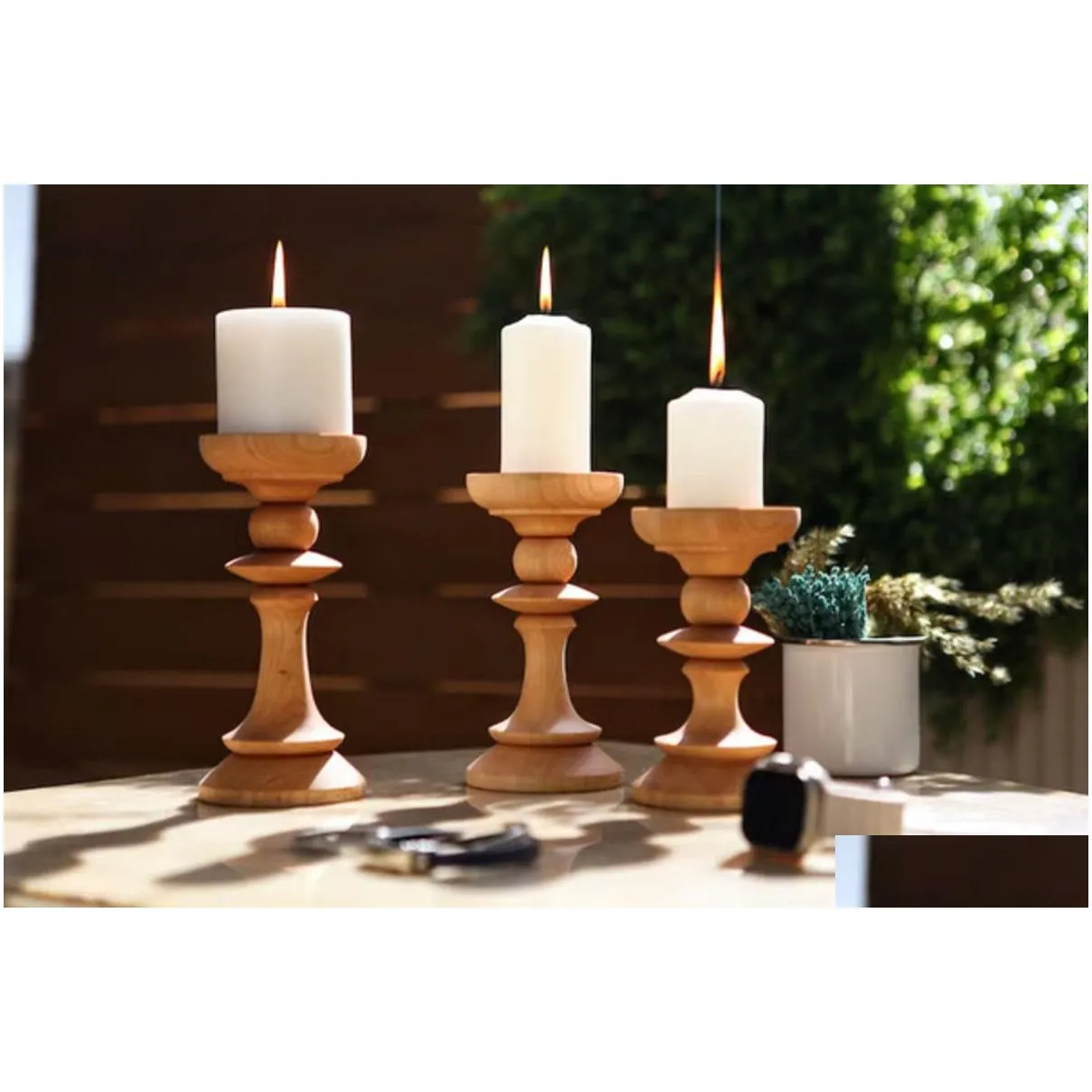 Candle Holders - Home Decor Gift Wooden Candlestick Wedding New Drop Delivery Otgq2