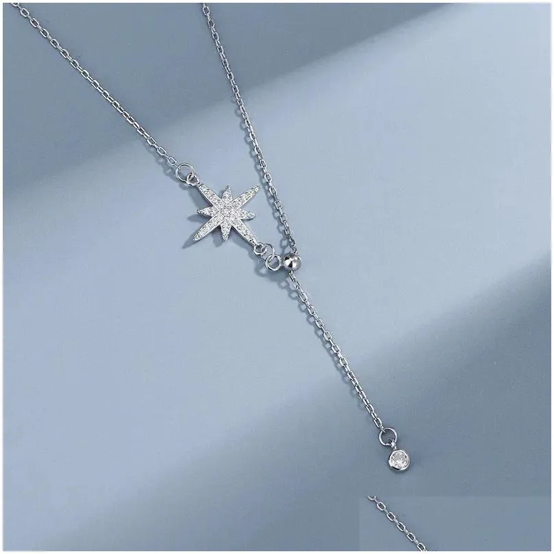 Other Pendants 925 Sterling Sier Octagon Star Necklace Pl Adjustable Tassel Collar Chain Shiny Zircon Neckchain Luxury Jewelry Drop De Otxpd