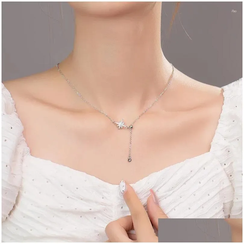 Other Pendants 925 Sterling Sier Octagon Star Necklace Pl Adjustable Tassel Collar Chain Shiny Zircon Neckchain Luxury Jewelry Drop De Otxpd