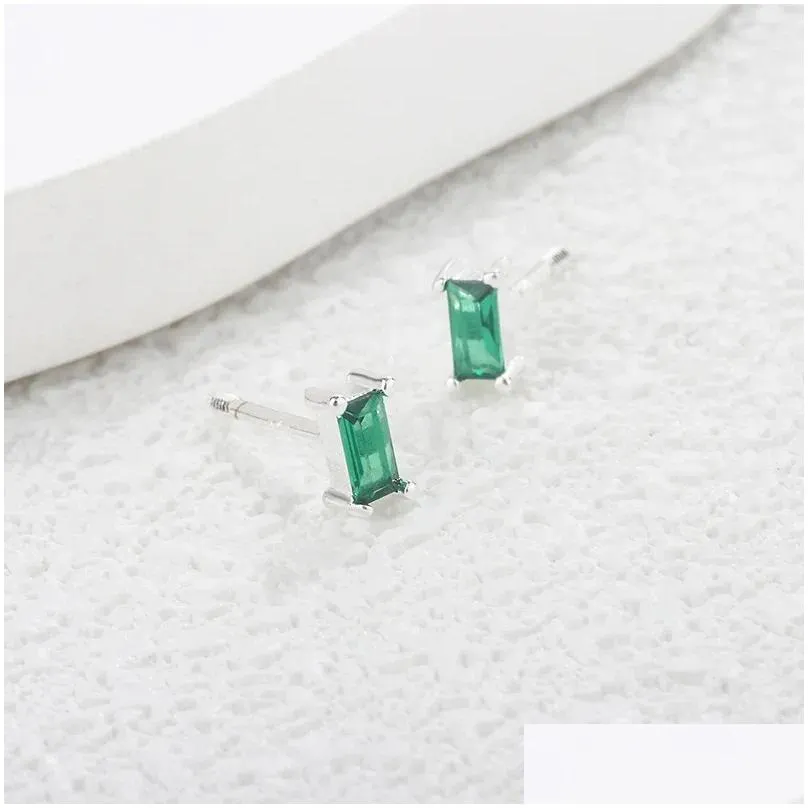 stud earrings trendy silver color square green stone geometric for women girl gift fashion jewelry dropship wholesale