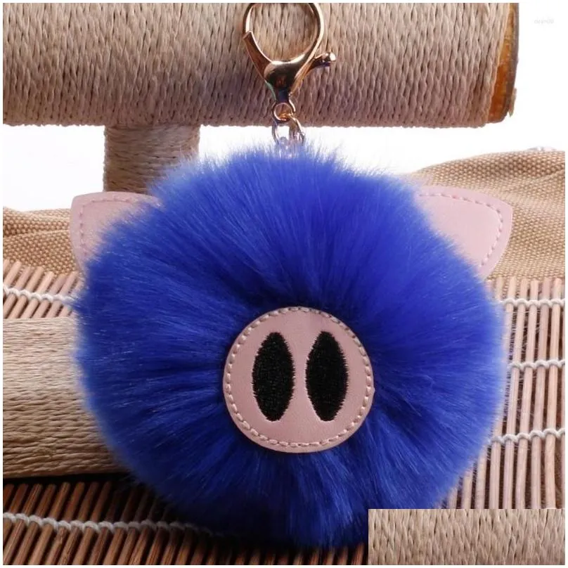 Keychains & Lanyards Keychains Pig Nose Keychain Fake Fur Pom Key Chain Women Trinket Car Ring Jewelry Gift Fluffy On Bag Drop Delive Dh529