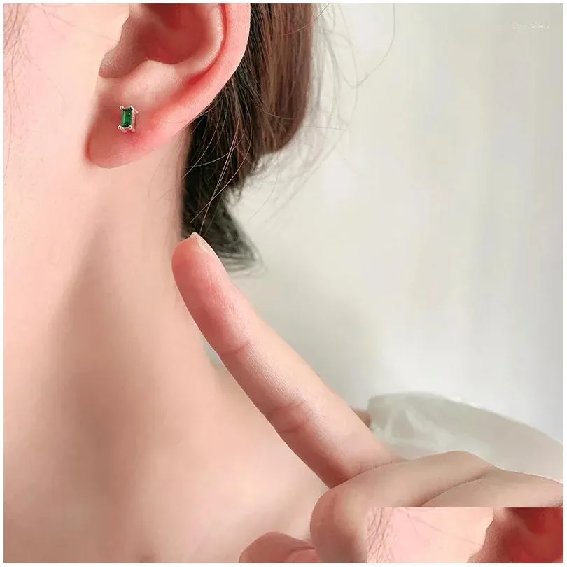 stud earrings trendy silver color square green stone geometric for women girl gift fashion jewelry dropship wholesale