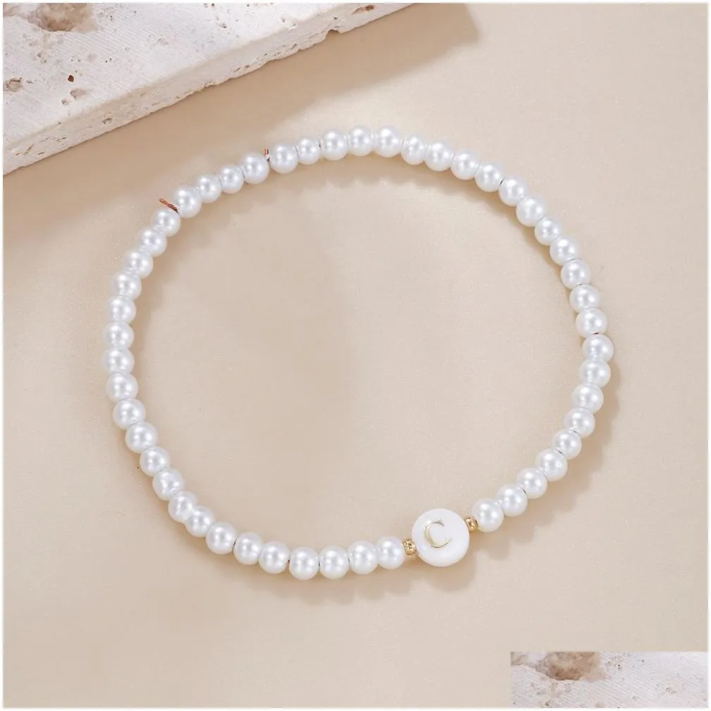 Beaded Designer Jewelry Classic Heart Diamond Shape A-Z Initial Letter Women Gold Chain Temperament 4Mm Stone Handmade Bracelet For G Otw0E