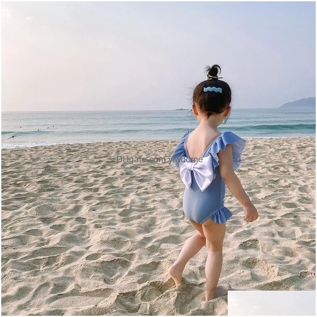 One-Pieces New Baby Girls Princess Swimwear Summer Big Bowknot Back Kids One-Pieces Bathing Suit Children Spa Swimsuits Drop Delivery Dhjkf