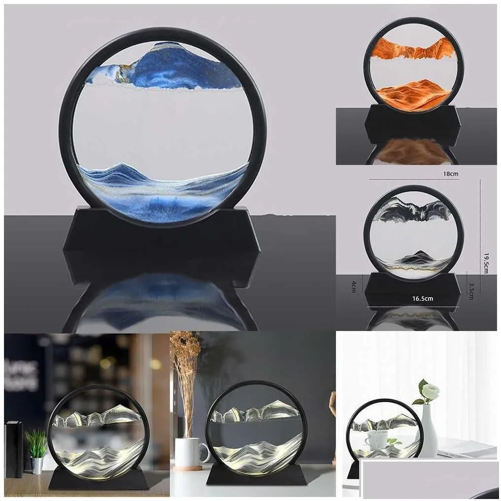 wall stickers 3d quicksand decor painting round glass moving sand picture art in motion display flowing frame desktop livingroom drop