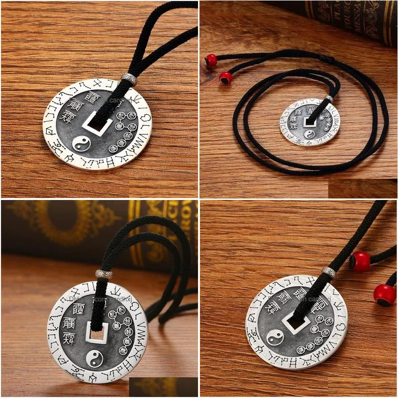 Pendant Necklaces Fashion-A Solid 925 Sterling Sier Round Big Dipper Tai Chi Pendant Men Vintage Punk Rock Thai Handmade Jewelry For M Dhmgd