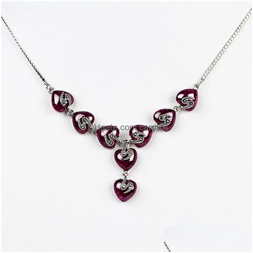 Chokers Fashion- Style Ruby Heart Necklace Luxury Personality Drop Delivery Jewelry Necklaces Pendants Dhj2T