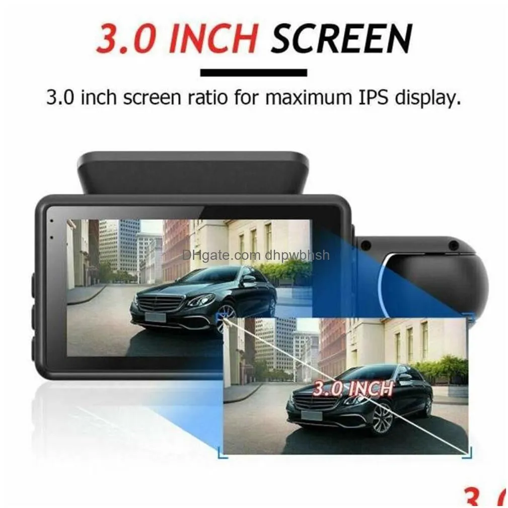 Car Dvr 3 Inch Driving Recorder Front And Rear Dual Lens Camera Wide Angel Parking Reversing Night Vision Dashcam Drop Delivery Mobi Dh3Xm