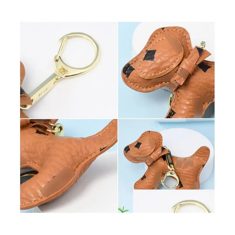 Keychains & Lanyards 5Style Creativity Cute Dog Car Keychain Bag Charm Keyring Holder For Men Gift Fashion Pu Leather Flower Grid Des Dhk5K
