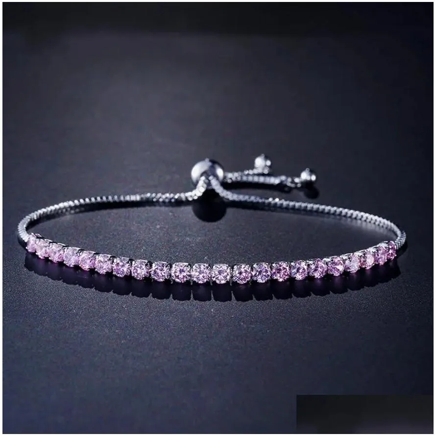 Wedding Bracelets New Brand Simple Fashion Jewelry White Gold Filled Mti Gemstones Cz Diamond Pling Adjustable Lucky Bracelet For Dro Otqsv