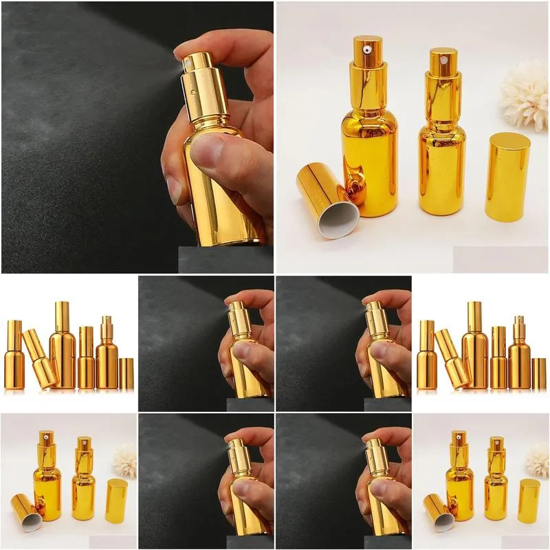 Packing Bottles Wholesale 100Ml Gold Pump Cosmetic Glass Essential Oil Per Bottles With Spray For Personal Care Drop Delivery Office S Otsku