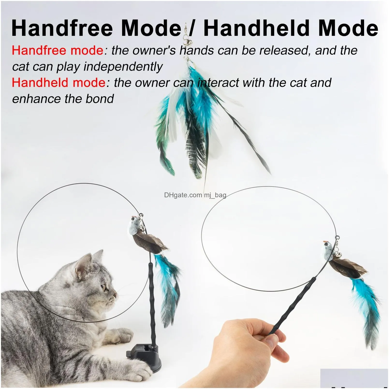 Other Arts And Crafts Cat Playing Wand Bird Feather With Bell Detachable Powerf Suction Cup Interactive Toys For Cats Kitten Hunting E Dhhp2
