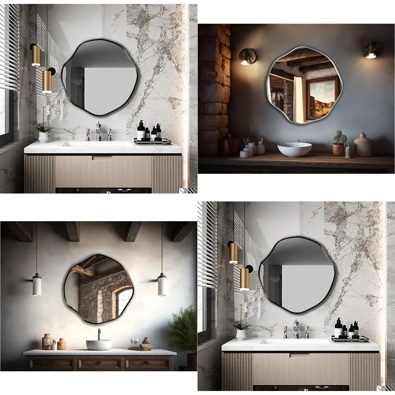Mirrors Circar Asymmetrical Mirror Scalloped Glam Wall Round Decor For Powder Drop Delivery Home Garden Home Decor Otnxt