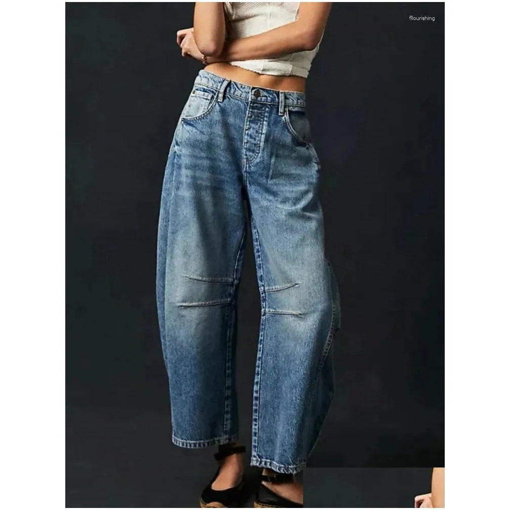 Women`S Jeans Womens Jeans Retro Women Fashion Baggy Wide Leg Pants Y2K Straight Loose Denim Trousers Casual Washed Nine-Minute Haraj Otzbj