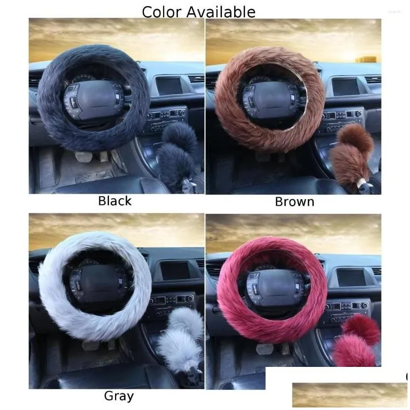 steering wheel covers 3pcs car cover furry universal soft plush warm accessories 15inch artificial wine red gray brown black