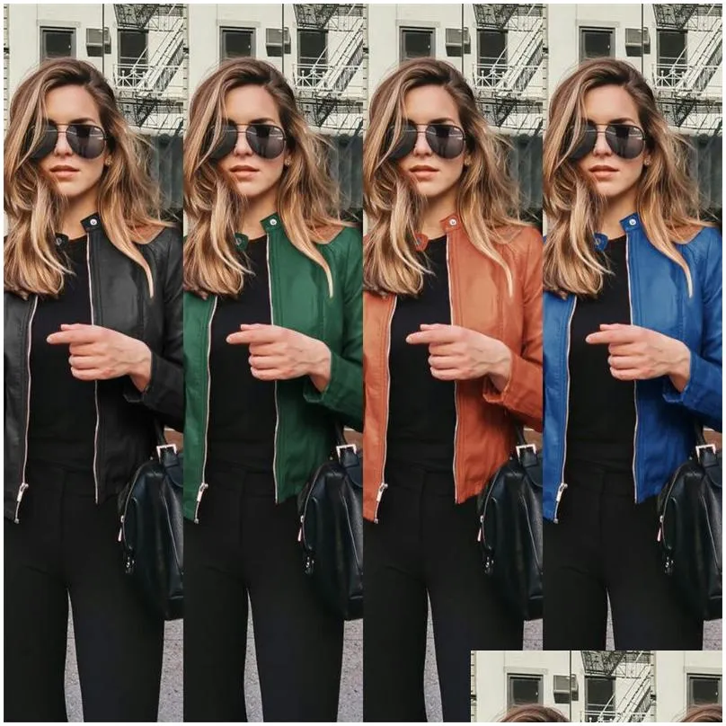 Women`S Leather & Faux Leather Classic Moto Biker Slim Fit Faux Leather Jacket Women Pu Leater Spring Autumn Basic Zipper Coat Outerwe Otxae