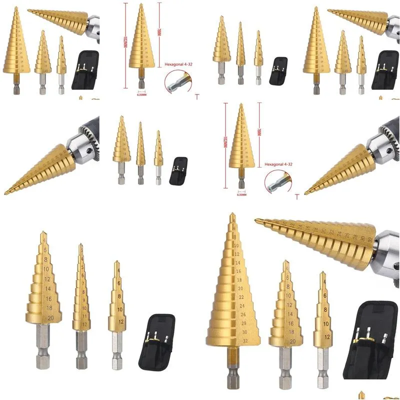 Drill Bits Titanium Coated Step Drill Bit High Speed Steel Metal Wood Hole Cutter Cone Drilling Tool Drop Delivery Home Garden Tools P Otcym