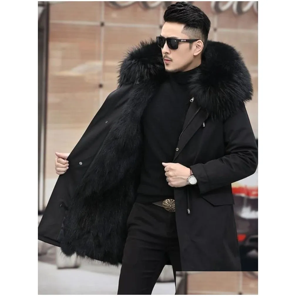 Men`S Fur & Faux Fur Artificial Mink Fur Jacket Men Parkas Winter Coat Thicken Warm Mid-Long Faux Overcoat Fashion P Outerwear E427 24 Otv5J