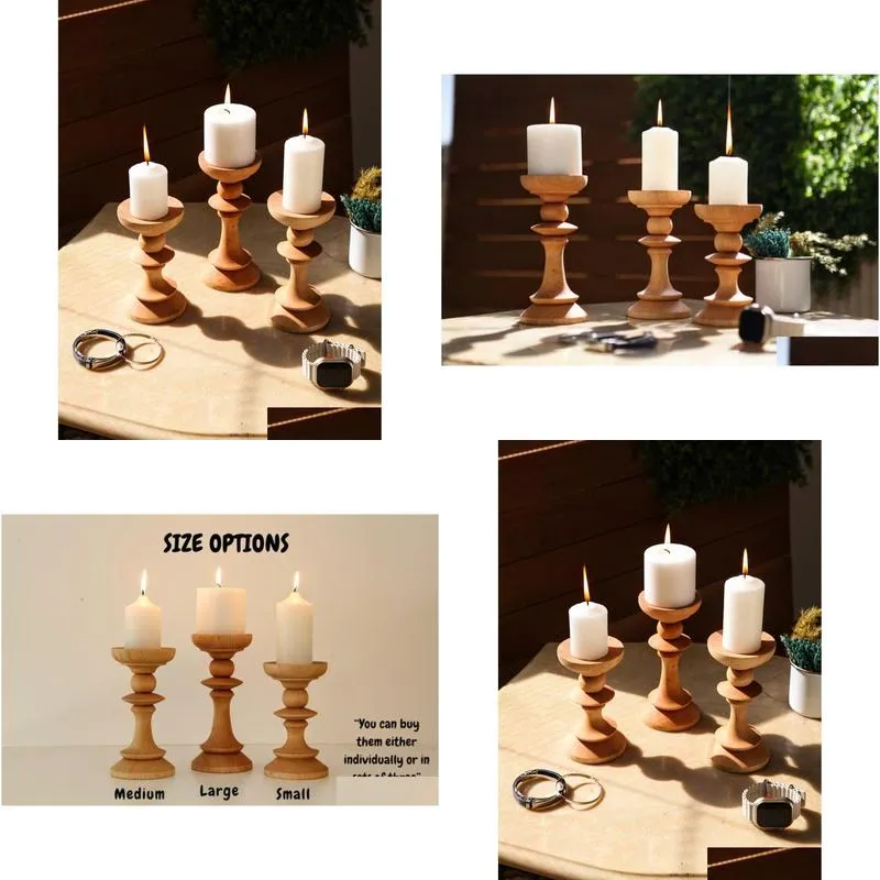 Candle Holders - Home Decor Gift Wooden Candlestick Wedding New Drop Delivery Otgq2