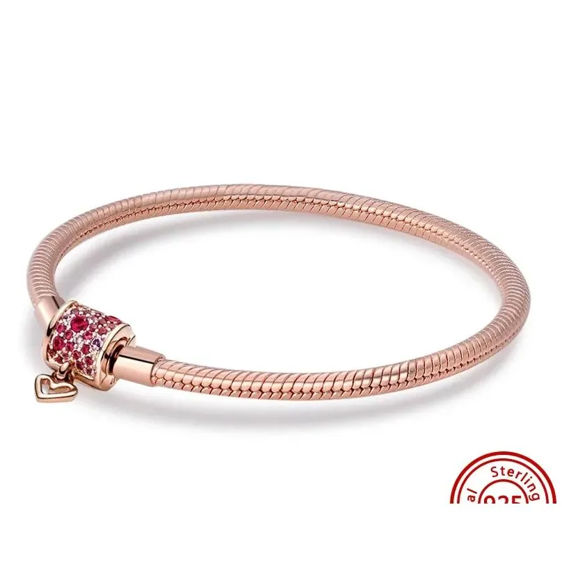 Charm Bracelets Authentic Fit Bracelet Charms Original Crown Heart T-Bar Padlock Shiny Clasp Snake Chain Rose Gold Bracelets Women Je Otzbq