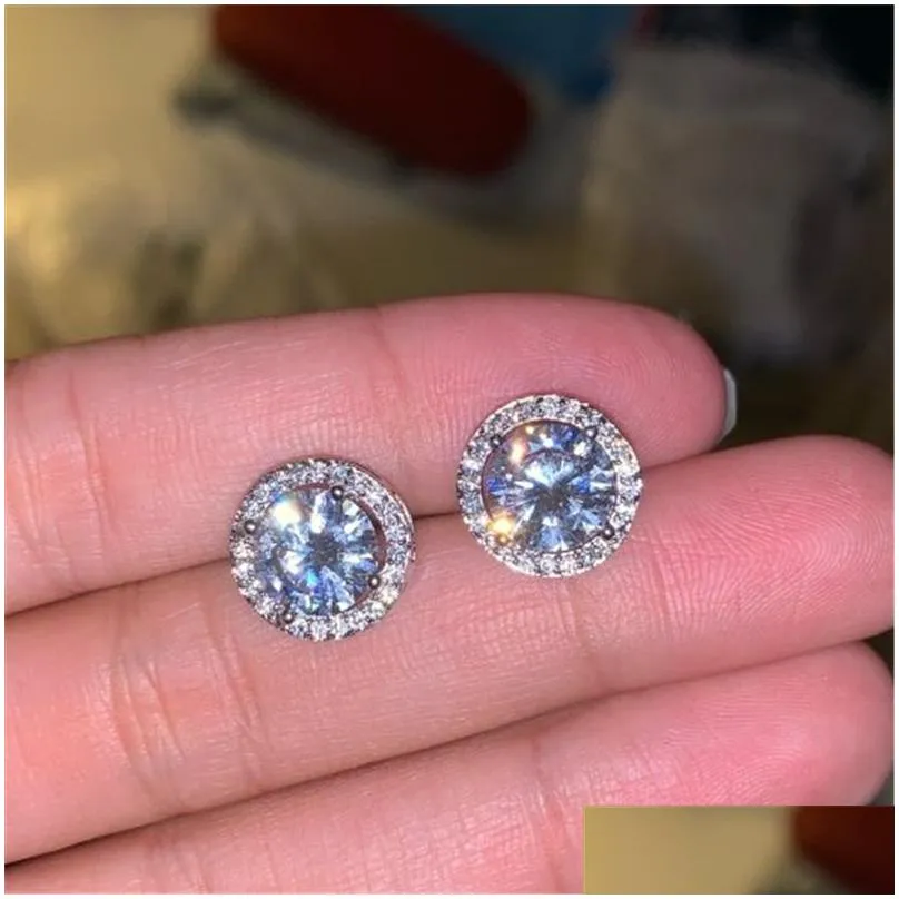 Stud Vecalon New Arrival 18K White Gold Plated Earings Big Diamond Earrings For Women Zircon Gift Drop Delivery Jewelry Earrings Otovb