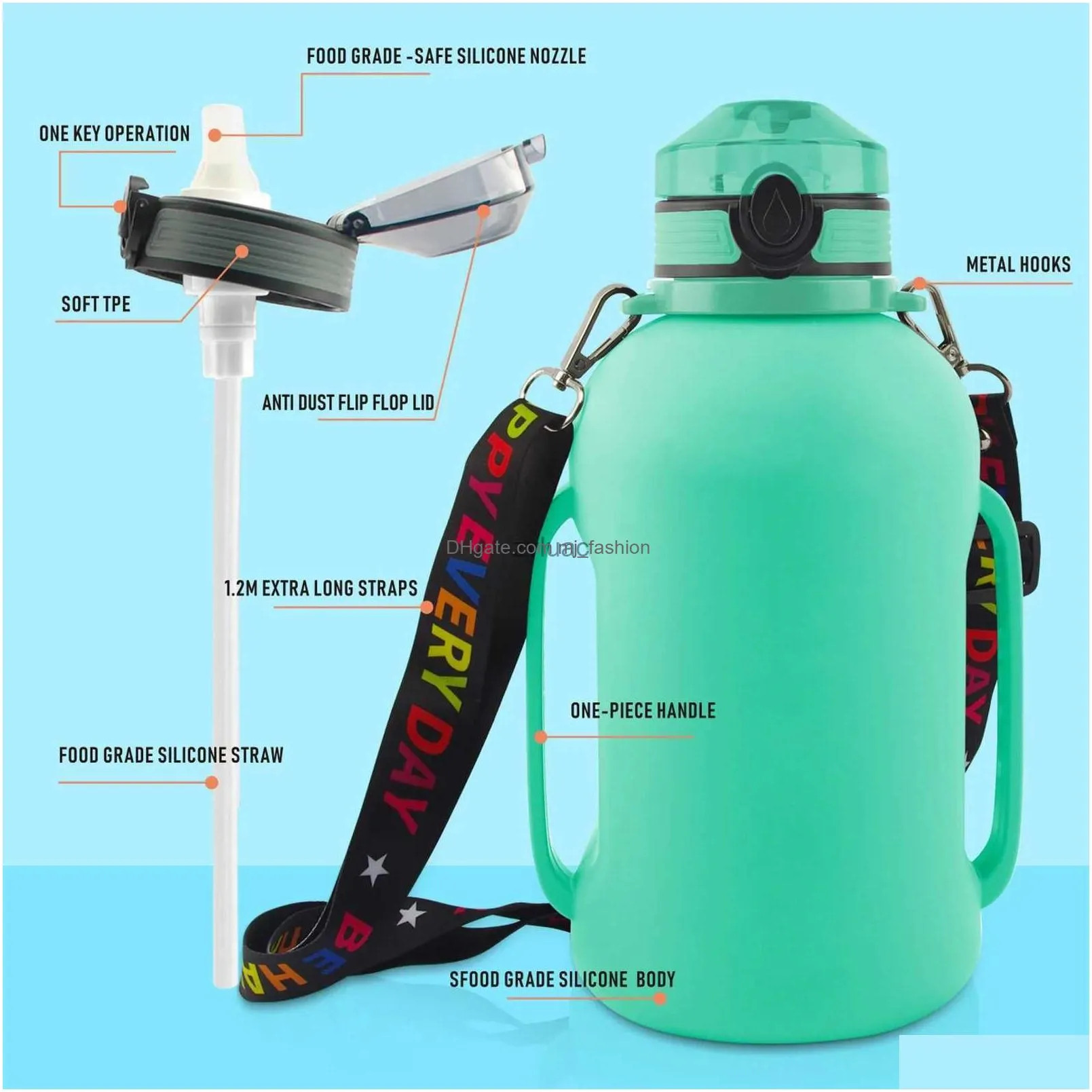 Water Bottle Collapsible 2000Ml Motivational Bottles With Times To Drink For Gym Cam Hiking Travel Sports Drop Delivery Dhb1Y