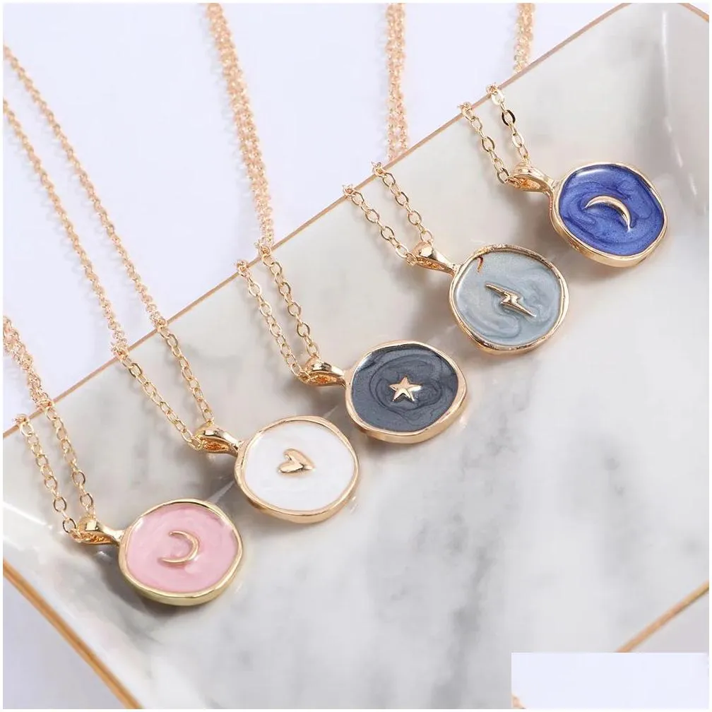 Pendant Necklaces Exquisite And Fashionable Geometric Alloy Drop Oil Star Moon Mti-Element Necklace Pendant Collarbone Drop Delivery J Otidy