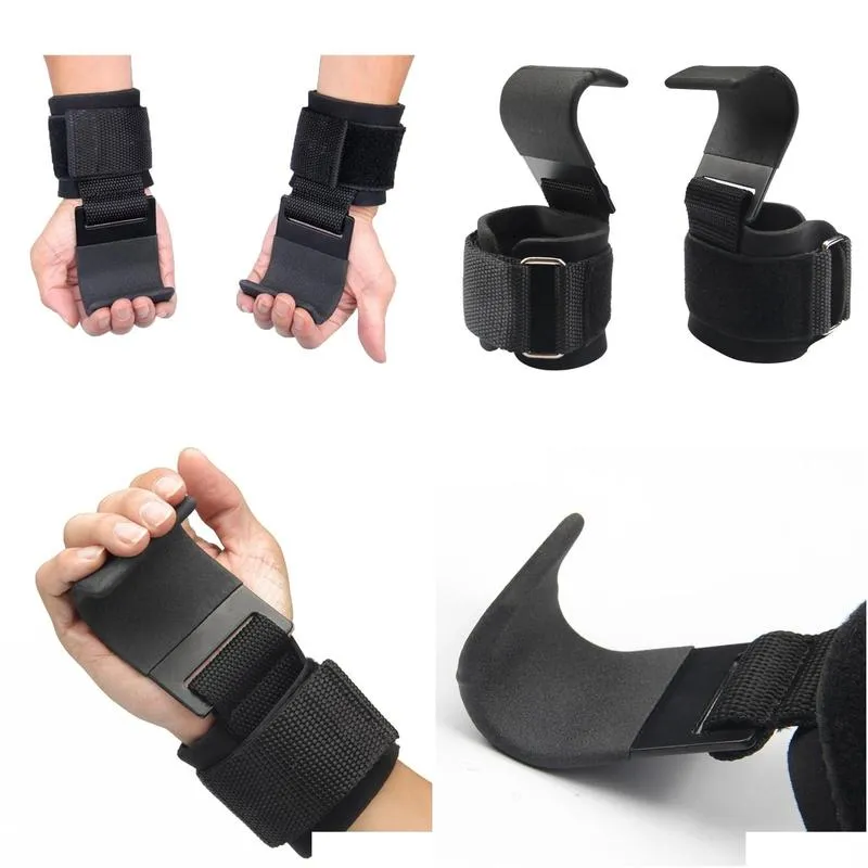 Sports Gloves 2Pcs Weight Lifting Hook Grip Wrist Straps Glove Weightlifting Strength Training Gym Fitness Drop Delivery Sports Outdoo Dhcgz