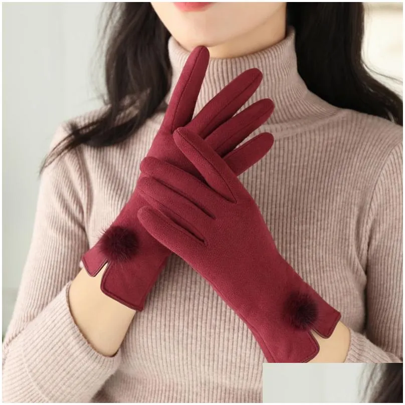 Five Fingers Gloves Suede Gloves Winter New Womens Warm Split Finger Wholesale Touch Sn Drop Delivery Fashion Accessories Hats, Scarve Otc1H