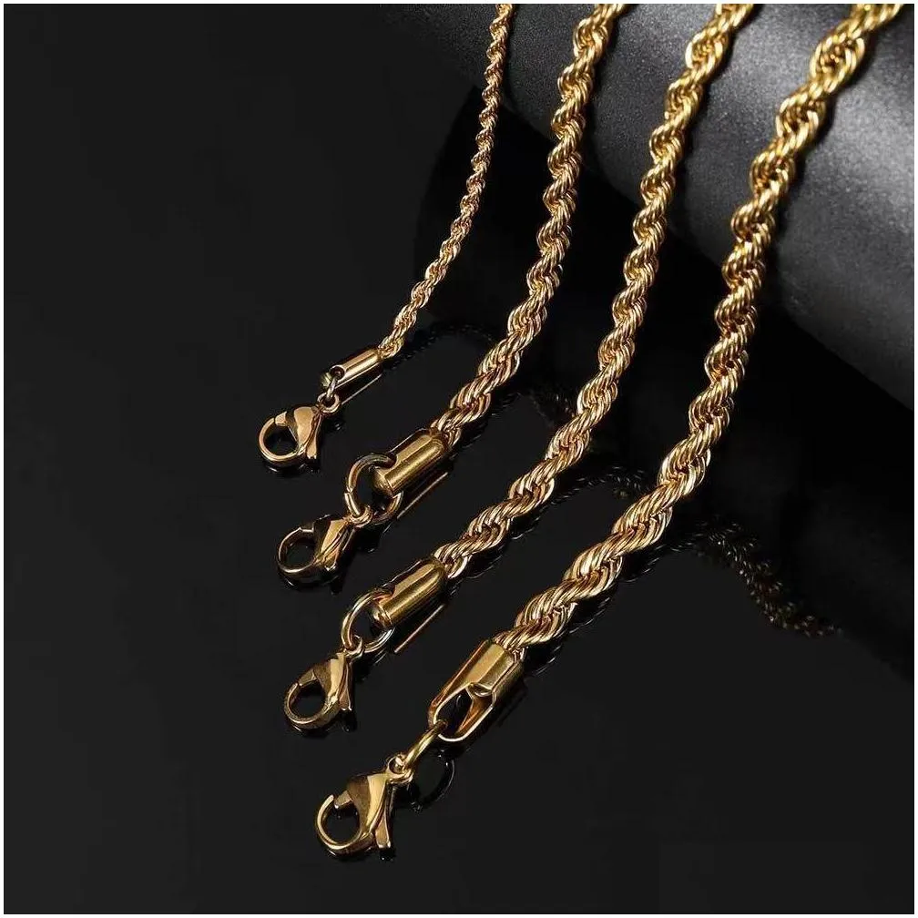 Chains 2/3/4/5/6Mm Rope Chain Necklace Stainless Steel Men Women Never Fade Choker Jewelry Accessories Gold Color Plated Chains Gift D Otlve