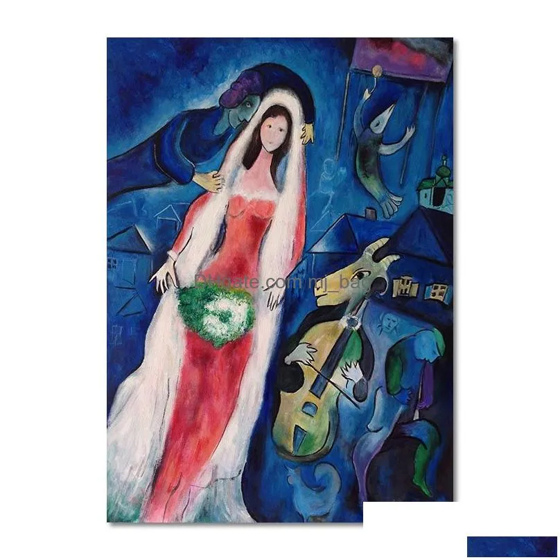 Paintings Marc Chagall La Mariee Art Poster Wall Behind The Curtain Canvas Paintings Cuadros Pictures For Home Decor9016367 Drop Deliv Dhy3C