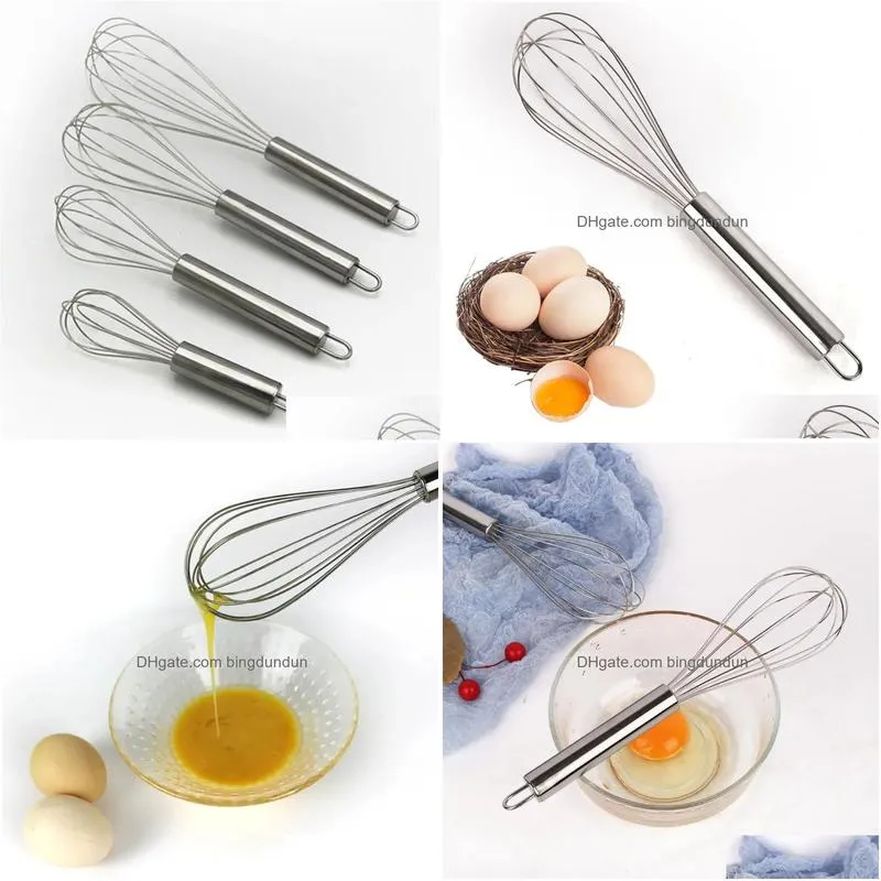 Egg Tools Stainless Steel Balloon Wire Whisk Tools Blending Whisking Beating Stirring Egg Beater Durable 4 Sizes 6-Inch/8-Inch/10-Inch Dhbat