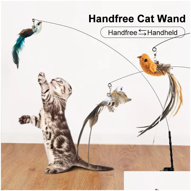 Other Arts And Crafts Cat Playing Wand Bird Feather With Bell Detachable Powerf Suction Cup Interactive Toys For Cats Kitten Hunting E Ot5Wy