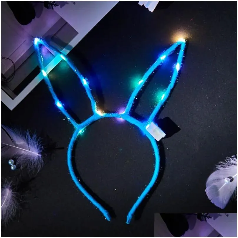kids adults bunny ears led flashing glow headband hairband women bar ktv nightclub dress decor glow party supplies