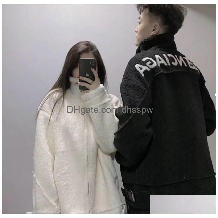 winter thickened faux fur lamb wool jacket coat autumn men and womens letter embroidery fashion outerwear loose pluz size cardigans warm fleece jacket