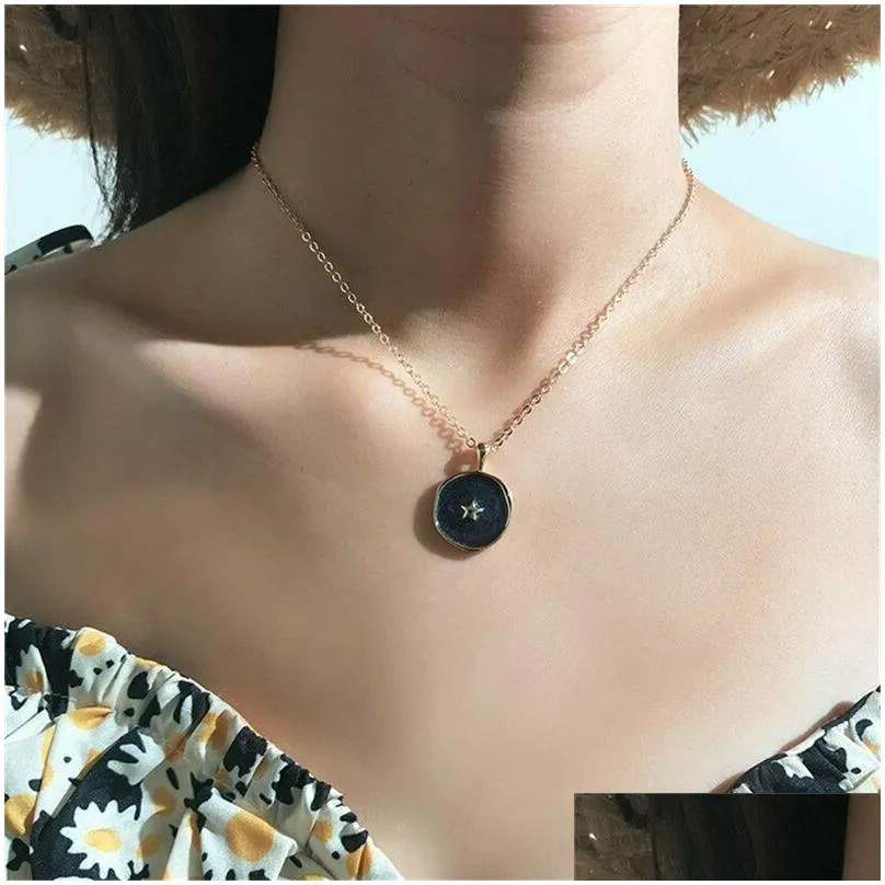 Pendant Necklaces Exquisite And Fashionable Geometric Alloy Drop Oil Star Moon Mti-Element Necklace Pendant Collarbone Drop Delivery J Otidy