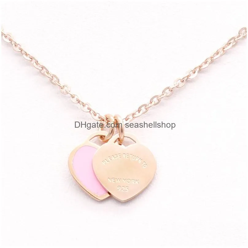 Beaded Designer Brand Heart Double Letter Pendant Necklace Chain 18K Gold-Plated Wedding Accessories Stainless Steel Titanium Womens Dh6Rk