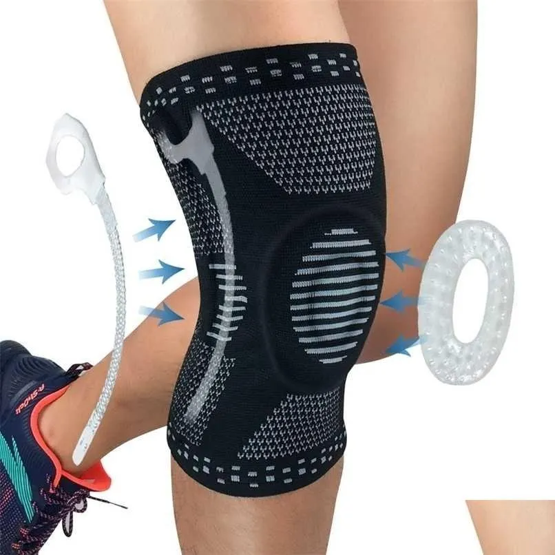 professional meniscus tear arthritis sports patella knee brace compression sleeve elastic knee wraps with gel spring support 220208