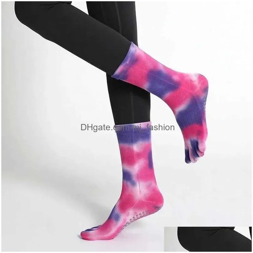 Sports Socks Pilates Five Toe Women Tie-Dyed Non-Slip Sile Crew Yoga Yq240126 Drop Delivery Dhyil