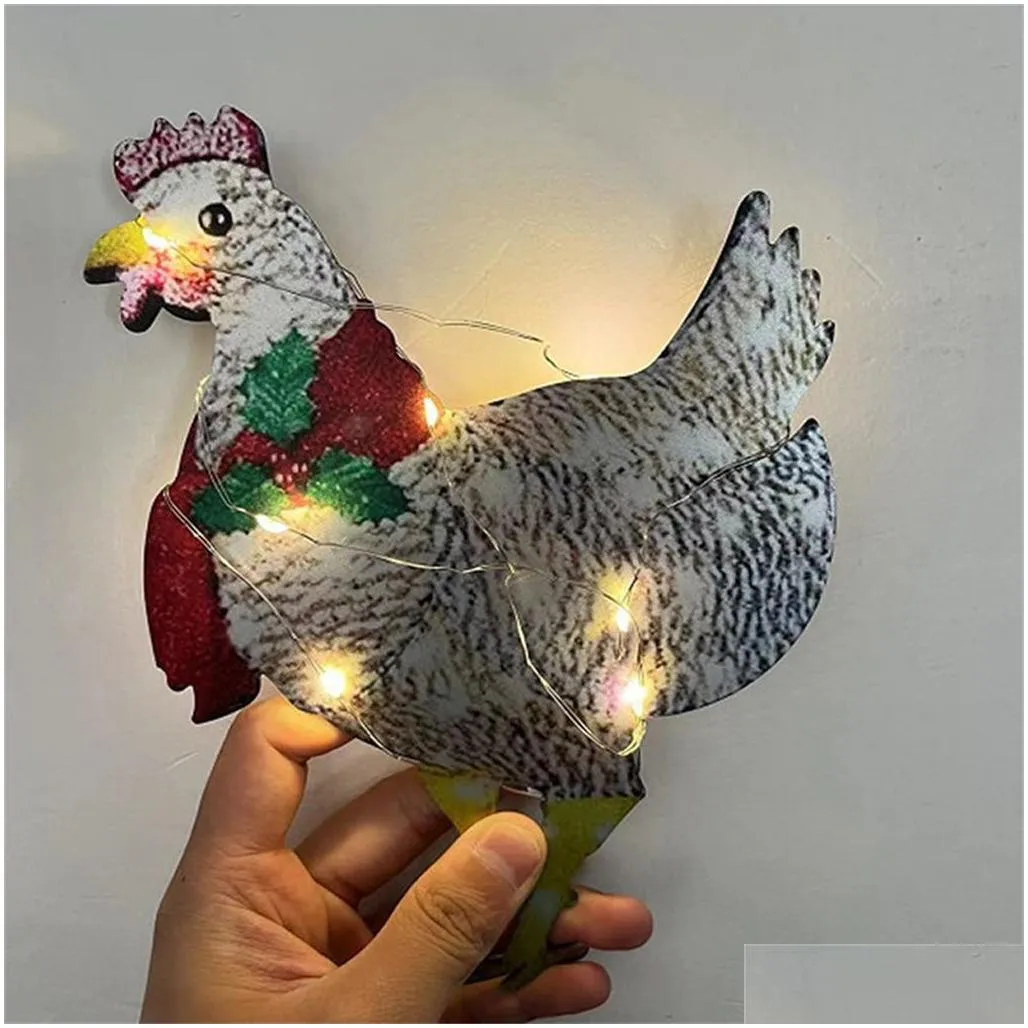 light-up chicken with scarf holiday decoration led christmas outdoor decorations metal ornaments light xmas yard decorations for garden patio lawn