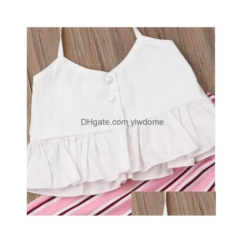 Clothing Sets Summer Baby Girls Outfits Cute Toddler Clothing Sets Fashion Lace Ruffle Halter Tops Add Stripe Pants Children Casual 2P Dhwnr