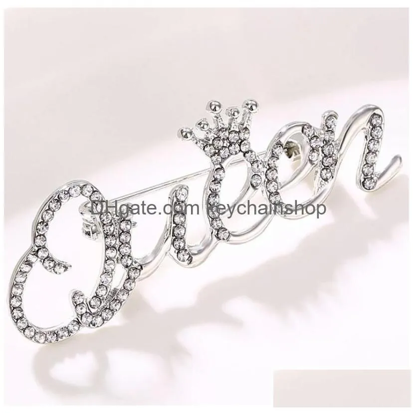 queens letter brooch new high-end quality crown brooch anti glare brooch water diamond minimalist brooch 10pcs/lot