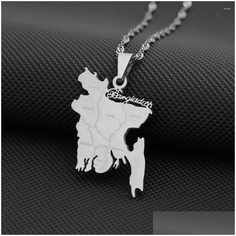 Pendant Necklaces A Bangladesh Map Sier Color/Gold Color For Women Girls Bangladeshi Maps Chains Bengali Jewelry Drop Delivery Dhzjv